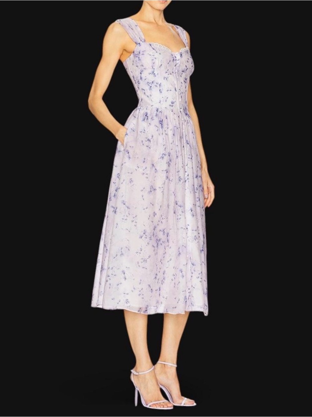 Bardot Malea Floral Print Corset Bodice Midi Dress Size L / US8 / UK 12